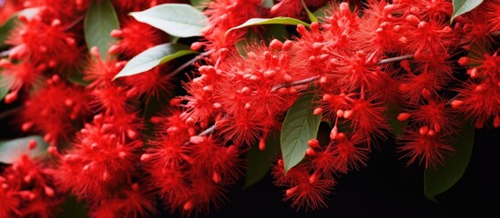 Vibrant Red Combretum Indicum Flower Blossoming in Beautiful Natural Setting
