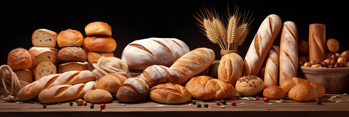 A close up  of the sets many different baked bread and rolls.