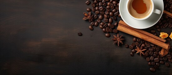 Warm and Cozy Atmosphere: Coffee Cup and Spices on Dark Background