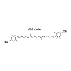 all-E-Lutein skeletal structure diagram.Caratenoid compound molecule scientific illustration on white background.