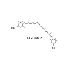 13-Z-Lutein skeletal structure diagram.Caratenoid compound molecule scientific illustration on white background.