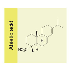 Abietic acid skeletal structure diagram.Sesquiterpene compound molecule scientific illustration on yellow background.
