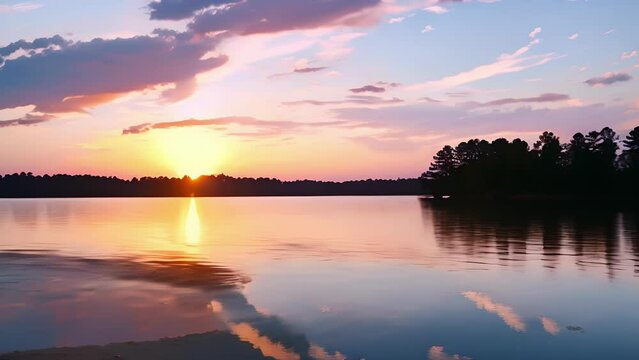 A peaceful lake at sunset reflecting the stunning colors of the sky and offering a picturesque view for retirees to relax and reflect.