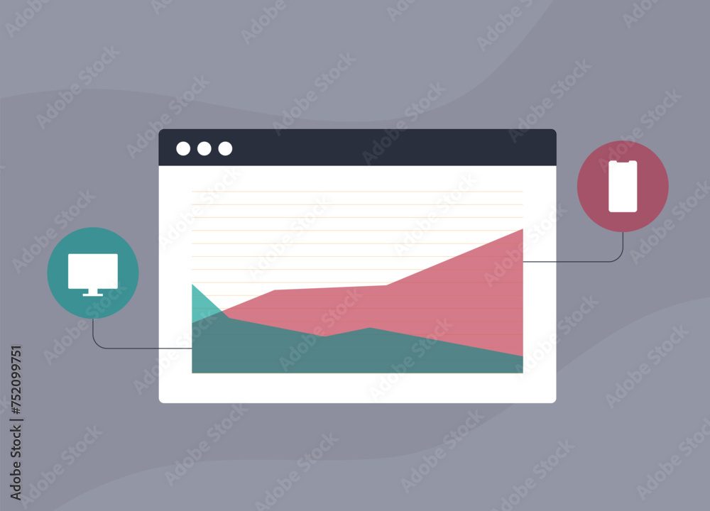 Poster mobile vs desktop usage statistics. mobile data traffic growth rates. seo mobile-first indexing - op