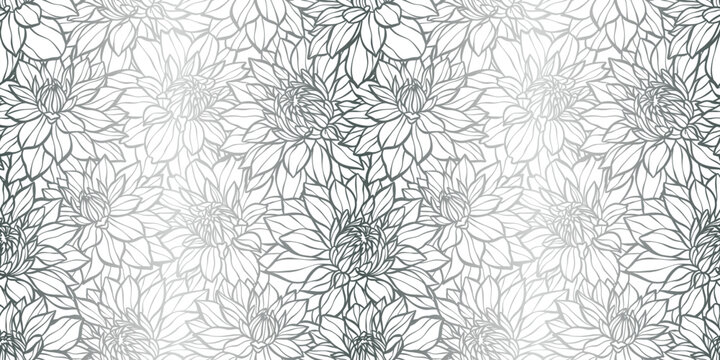 Elegant floral dahlia background pattern, metallic silver wallpaper with flowers, elegant print design