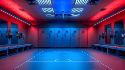 No people football players locker room light, blue, red