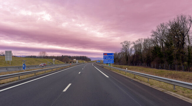 A41 Richtung Genf bei Saint-Julien-en-Genevois, Frankreich