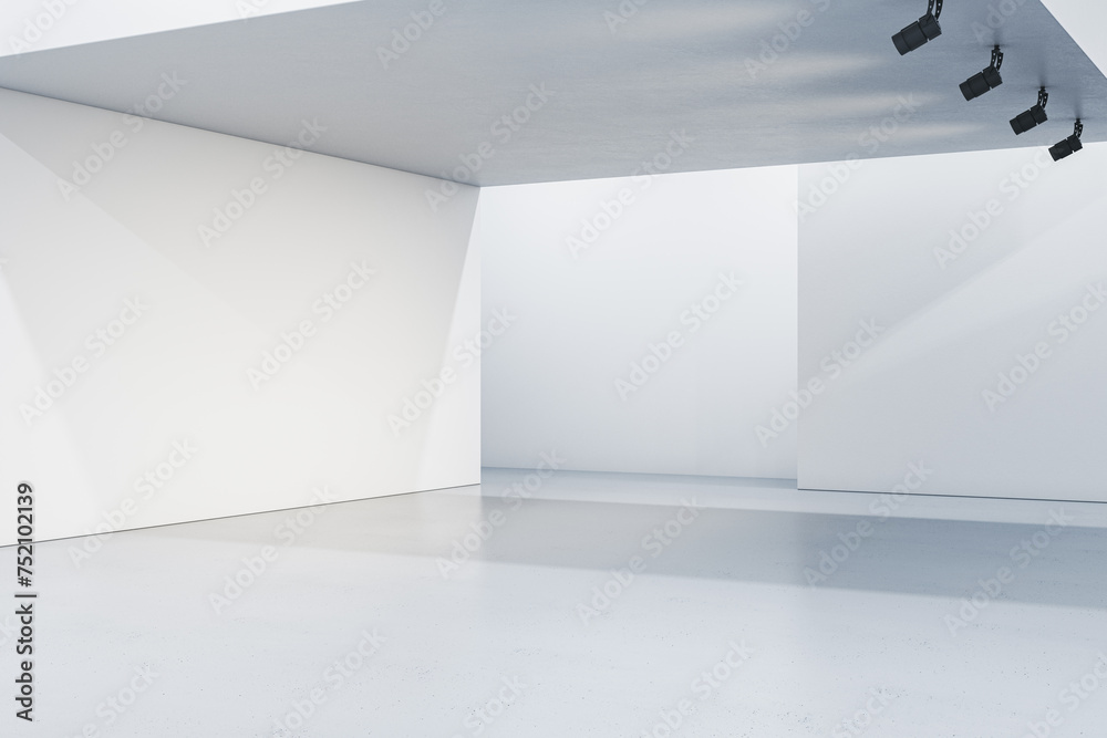 Poster white gallery interior with mock up place on walls. 3d rendering.
