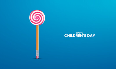Happy Children's day, Childrens day creative, baby pen whit Coklat, vector illustration, 3D Illustration