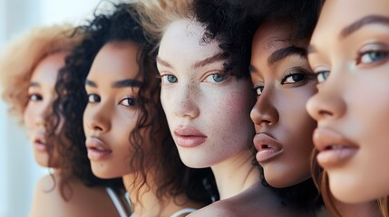 Portrait of many attractive female fashion models with great skincare of all races, Tones and style