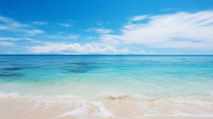Fototapeta premium Summer background, tropical sea shore with beautiful blue water and sunny day. Copy space.