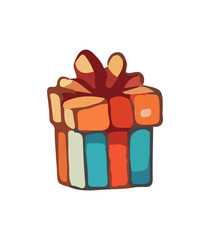 Gift vector illustration. Christmas New Year decoration box. Drawn in cartoon watercolor style isolated on a white background.
