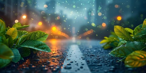 Urban Planning Concept: Luminous Streets with Green Technology Under Starlit Skies. Concept Urban Planning, Luminous Streets, Green Technology, Starlit Skies