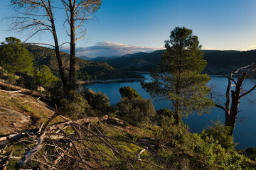 Mountains, landscape, view, sunrise, trees, plants, nature, rive