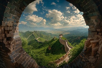a view through a hole in a wall of a mountain