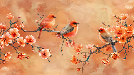 painting of birds and flowers in asian style