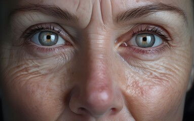 Wrinkles around the eyes on the face of an elderly woman