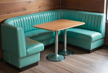a teal corner booth diner seating isolated on a transparent background