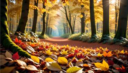 Vibrant autumn leaves in a forest