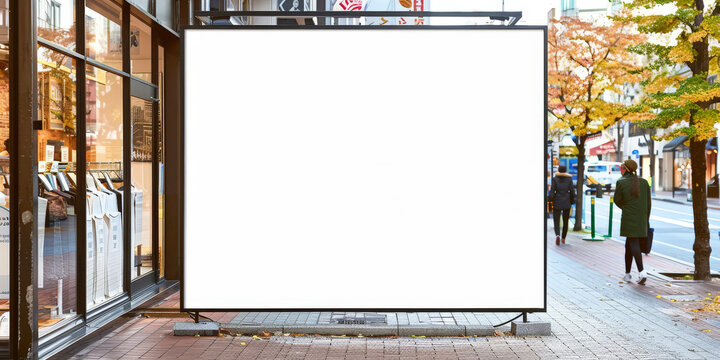 White billboard on wooden wall, for advertising, mockup presentations, announcements, promotions, and digital marketing.Blank Poster frame template Digital screen Supermarket Advertising banner