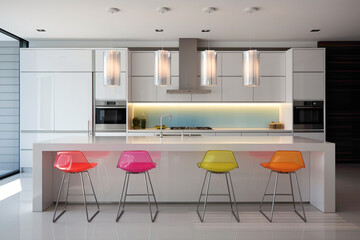 Minimalistic kitchen design with colorful accents, simple furnishings, and captured beautifully in high-definition clarity.