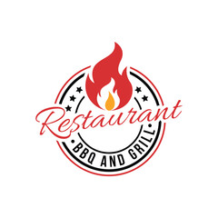 Restaurant bbq and grill logo design vintage retro label circle with smoke icon