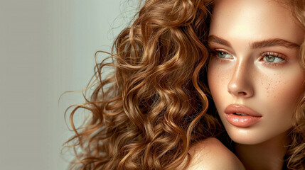 Naklejka premium Model girl with shiny healthy glowing curly hair