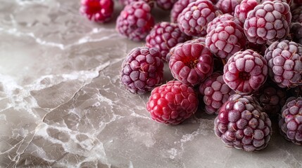 raspberries on the marble countertop, table, fresh, frozen