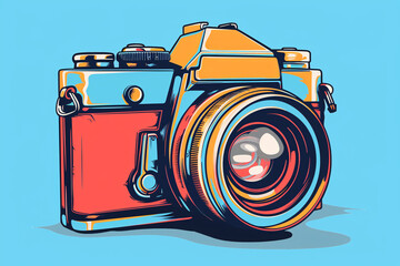 a colorful camera with a large lens - obrazy, fototapety, plakaty