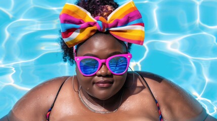 Plus Size African American Woman Enjoying Poolside Summer Vibes