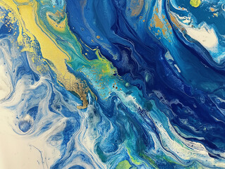 Acrylic painting, fluid art, epoxy resin - all these components are combined to create a picture in shades of blue.