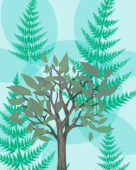 background illustration with the theme of trees and leaves