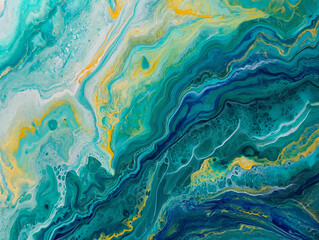 Acrylic painting, fluid art, epoxy resin - all these components are combined to create a picture in shades of blue.
