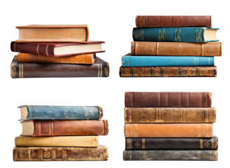 Set of stacks of hardcovered old books, cut out