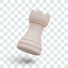 Isolated white rook in 3D style. Vector chess figure, angle view object