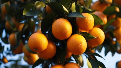 The ripe fruits of the tangerines have not yet been plucked from the tree.