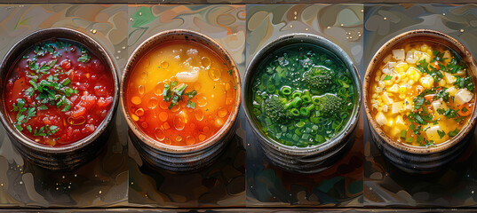Cooked soups and vegetables in a bowl. Created with AI - obrazy, fototapety, plakaty