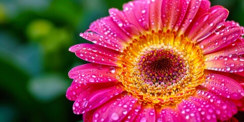 Obraz premium Dewy gerbera in soft focus, a burst of pink radiance.