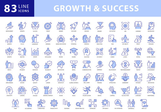 Growth and Success 83 Blue Dual Icons Set