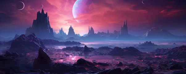 Photo sur Plexiglas Matin avec brouillard Amazing landscape of futuristic alien planet