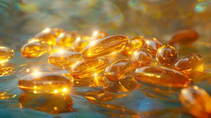 Healthy vitamin fish oil capsules.