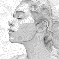 Face of beautiful woman. 3d  Line art.
