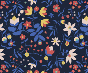 Botanical Floral Repeat Print Vector