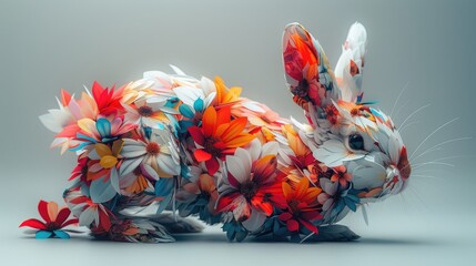Floral Paper Crafted Bunny, Perfect for Easter Greetings - obrazy, fototapety, plakaty