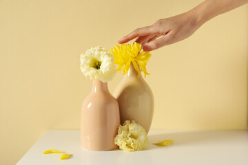 Fresh flowers in a vase on a light background.