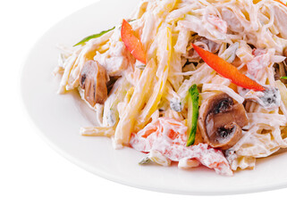 Salad with ham, bell pepper and mushrooms