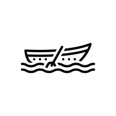Black line icon for rowing boat - obrazy, fototapety, plakaty