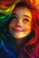 Girl with rainbow colored hair illustration