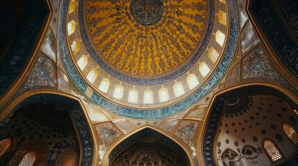 Fototapeta na wymiar Sacred Serenity, Mosque Dome Adorned with Islamic Patterns, Providing Space for Writing Amidst Reverent Beauty