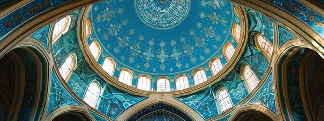 Sacred Serenity, Mosque Dome Adorned with Islamic Patterns, Providing Space for Writing Amidst Reverent Beauty